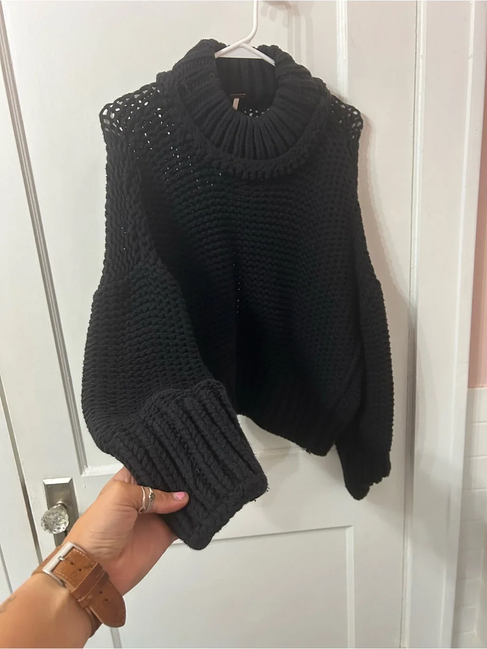 Free People Black Chunky Knit Turtleneck Sweater